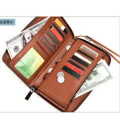 Men's Clutch Hand Bag Hollow Out Long Wallet PU Leather Money Purse