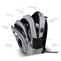 Large Capacity Men's Waterproof Oxford Cloth Rucksack USB Computer Bag