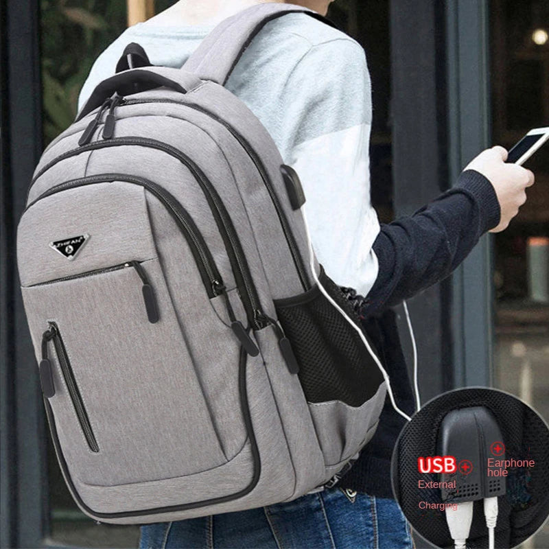 Large Capacity Men's Waterproof Oxford Cloth Rucksack USB Computer Bag