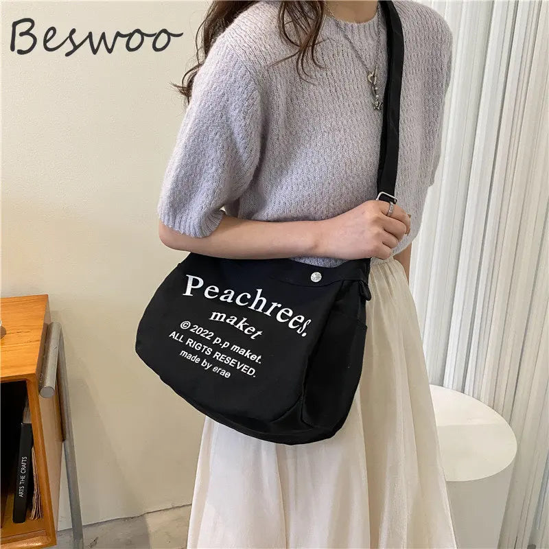 Canvas Messenger Bag Women Shopper Travel Crossbody Shoulder Bag