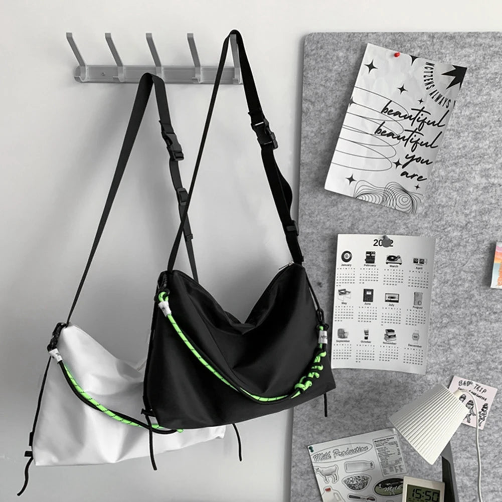 Large Capacity Messenger Bag Crossbody Green Ribbon for Travel Sports