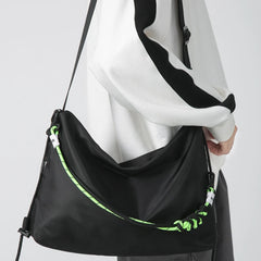 Large Capacity Messenger Bag Crossbody Green Ribbon for Travel Sports