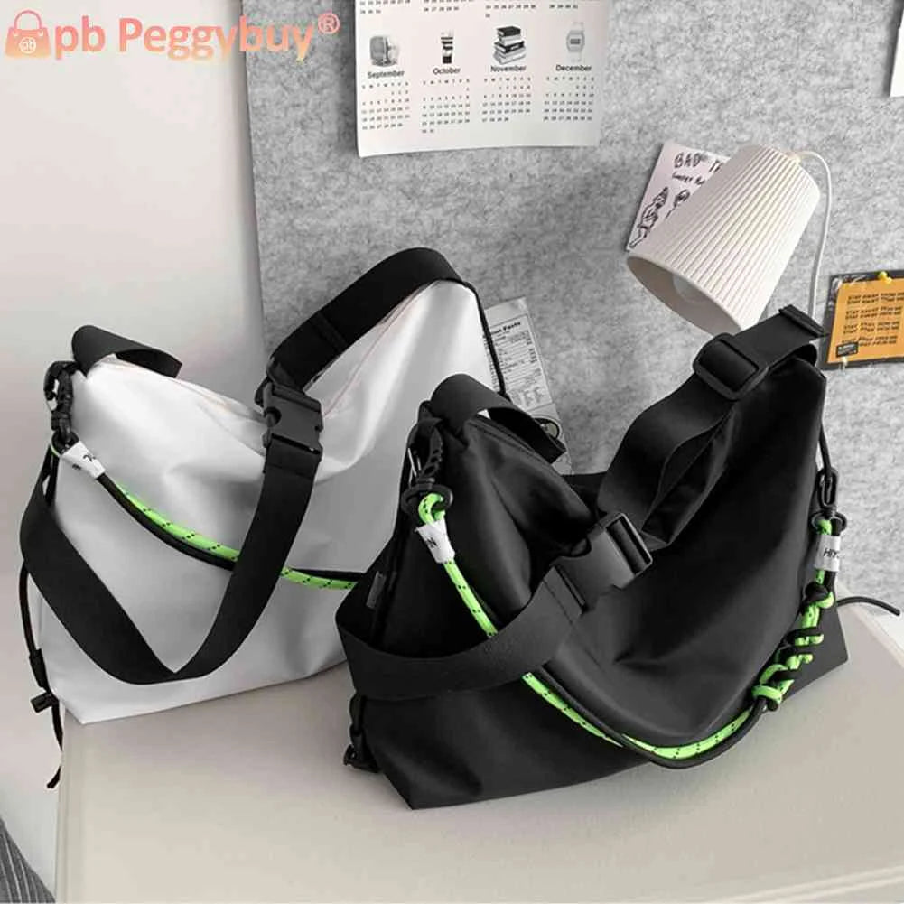 Large Capacity Messenger Bag Sling Crossbody Solid Leisure Green Ribbon