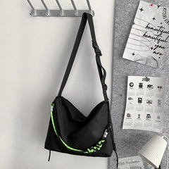 Large Capacity Messenger Bag Sling Crossbody Solid Leisure Green Ribbon