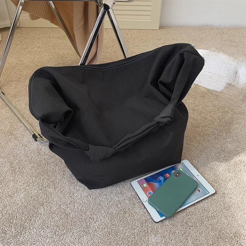 Waterproof Nylon Shoulder Bag Large Capacity Solid Color Minimalist Style