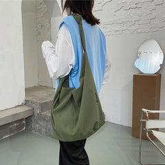 Waterproof Nylon Shoulder Bag Large Capacity Solid Color Minimalist Style
