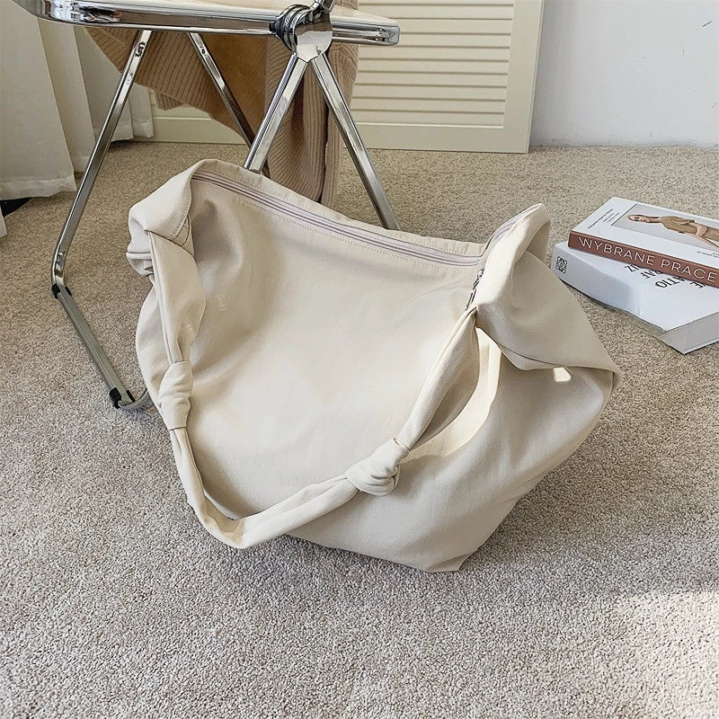 Waterproof Nylon Shoulder Bag Large Capacity Solid Color Minimalist Style