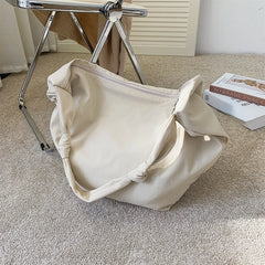 Waterproof Nylon Shoulder Bag Large Capacity Solid Color Minimalist Style