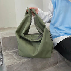 Waterproof Nylon Shoulder Bag Large Capacity Solid Color Minimalist Style