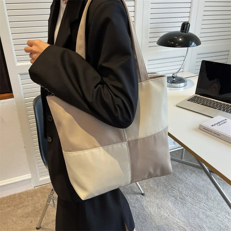 Large Capacity Panelled Totes Shoulder Bags for Women Top Handle