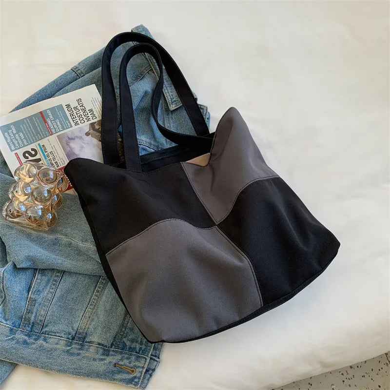 Large Capacity Panelled Totes Shoulder Bags for Women Top Handle