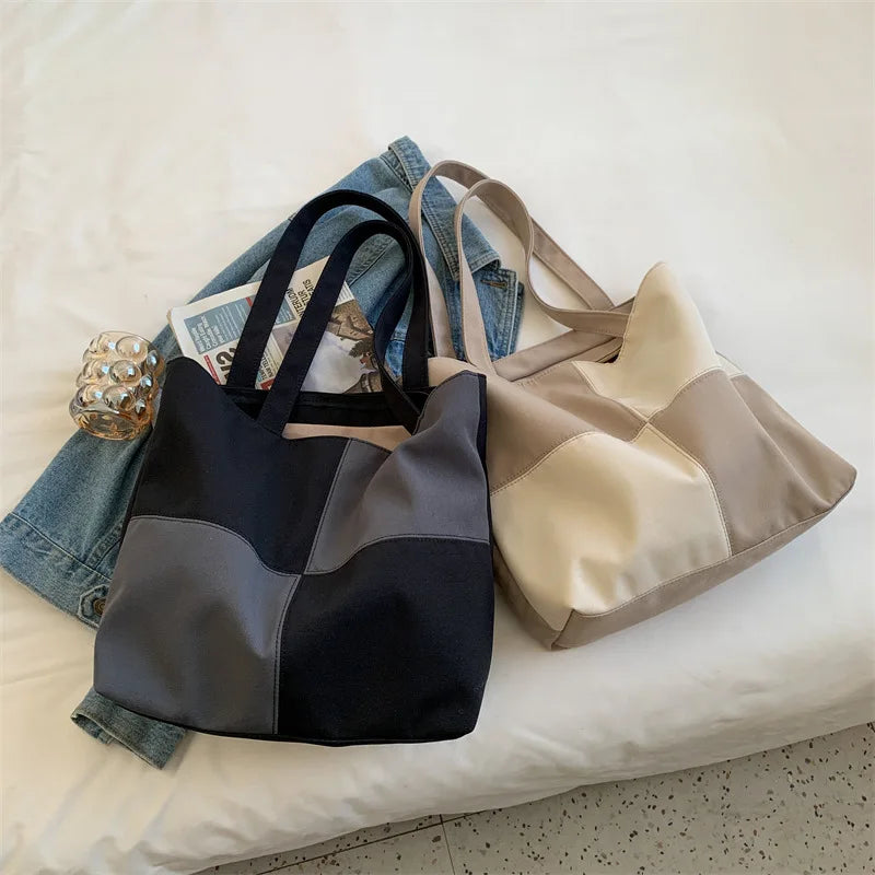 Large Capacity Panelled Totes Shoulder Bags for Women Top Handle