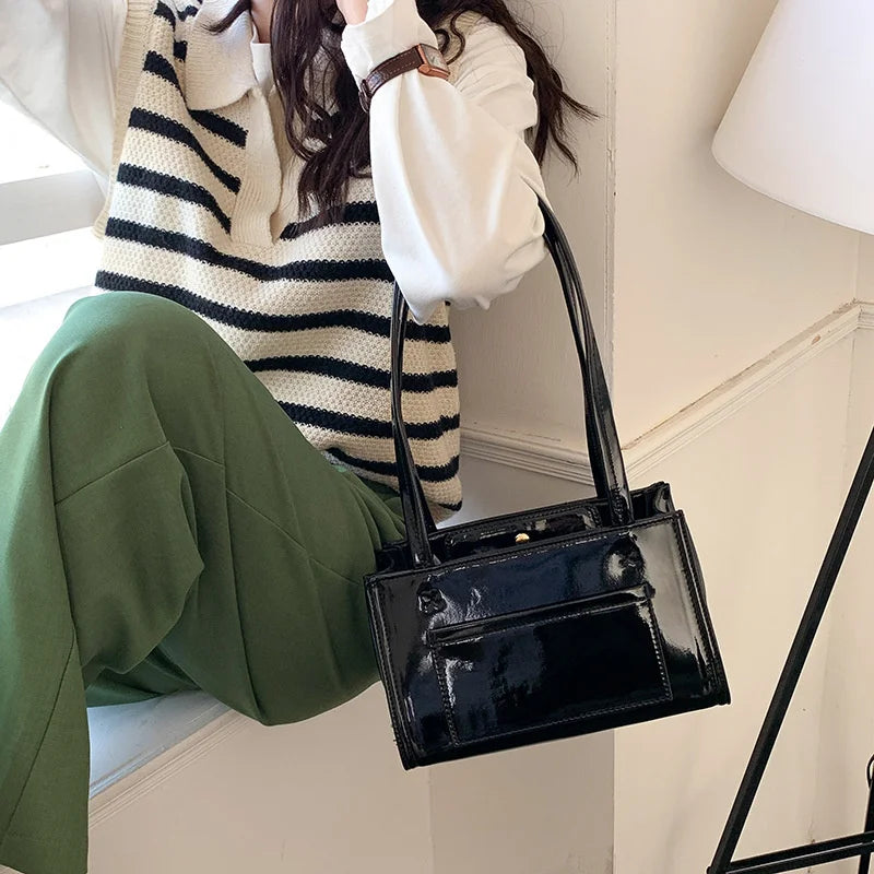Large Capacity Patent Leather Shoulder Bag for Women