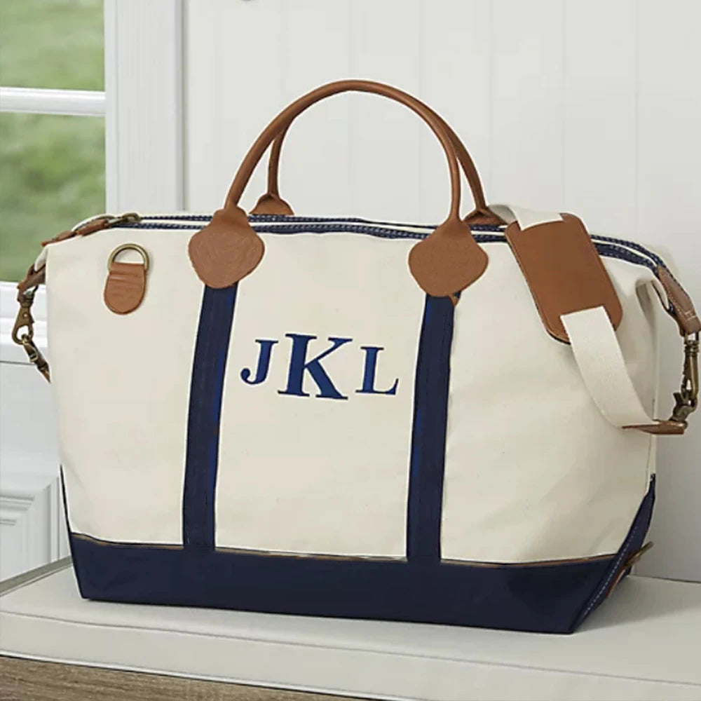 Personalized Monogram Bag Canvas Travel Duffle Embroidered Name Ladies Holiday G