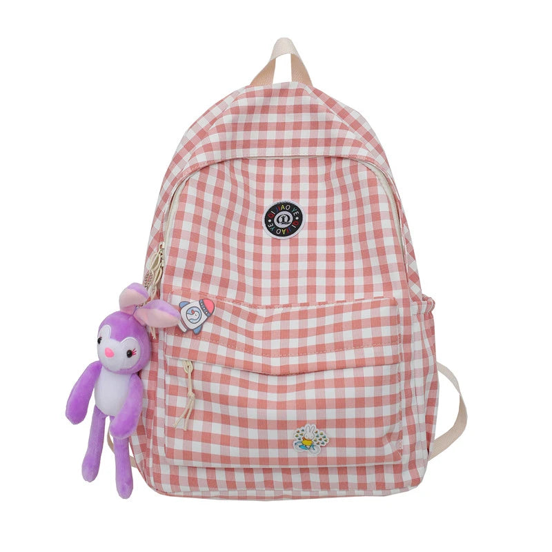 Large Capacity Plaid Backpacks for Teenage Girls England Style