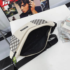Large Capacity Plaid Waist Bag Nylon Fanny Pack For Men And Women