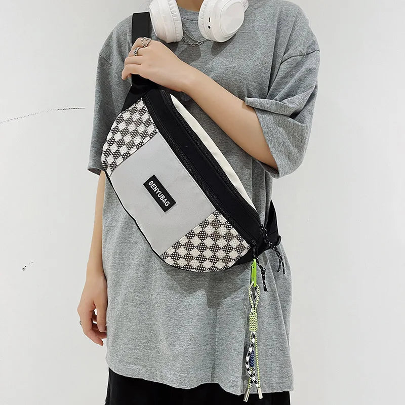 Large Capacity Plaid Waist Bag Nylon Fanny Pack For Men And Women