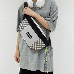 Large Capacity Plaid Waist Bag Nylon Fanny Pack For Men And Women