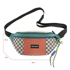 Large Capacity Plaid Waist Bag Nylon Fanny Pack For Men And Women
