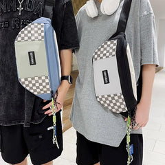 Large Capacity Plaid Waist Bag Nylon Fanny Pack For Men And Women