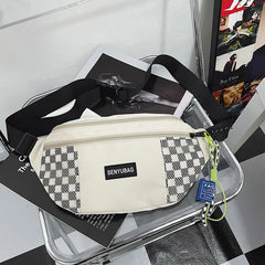 Large Capacity Plaid Waist Bag Nylon Fanny Pack For Men And Women