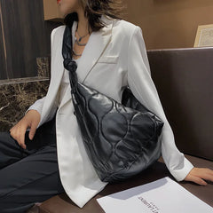 Large Capacity Pleated Shoulder Bag Soft PU Leather Crossbody Tote Cloud Bag