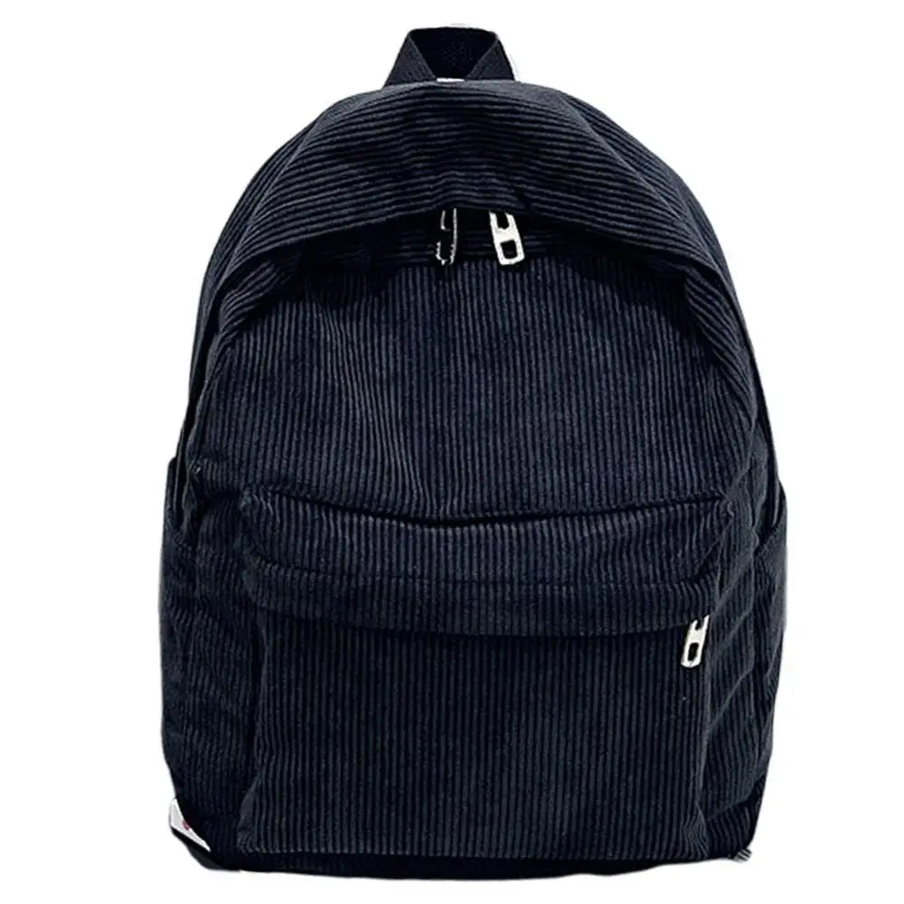 Large Capacity Corduroy Backpack Solid Zip Student Schoolbag