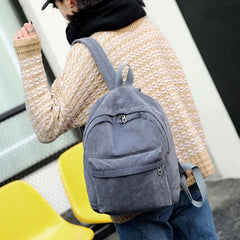 Large Capacity Corduroy Backpack Solid Zip Student Schoolbag