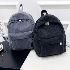 Large Capacity Corduroy Backpack Solid Zip Student Schoolbag