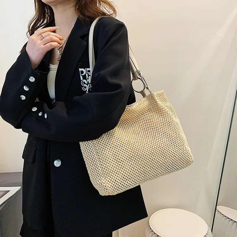 Large Capacity Straw-Weaved Women Tote Bag