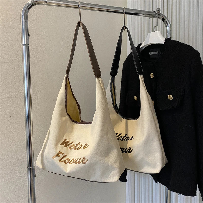 Large Capacity Retro Canvas Shoulder Bag Women's Tote Bag