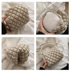 Large Capacity Rhombic Lattice Handbag for Women Square Shoulder Crossbody Bag