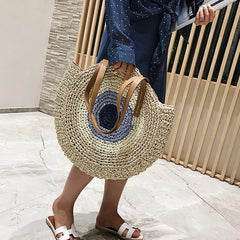Round Straw Woven Shoulder Bag for Women