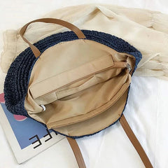 Round Straw Woven Shoulder Bag for Women