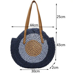 Round Straw Woven Shoulder Bag for Women