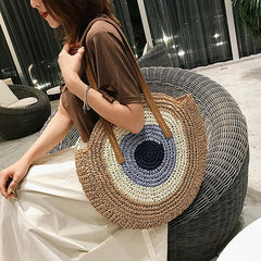 Straw Woven Bag Round Zipper Large Capacity Beach Travel Fashionable Women Bags