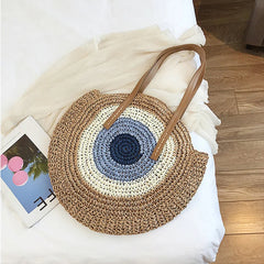 Straw Woven Bag Round Zipper Large Capacity Beach Travel Fashionable Women Bags