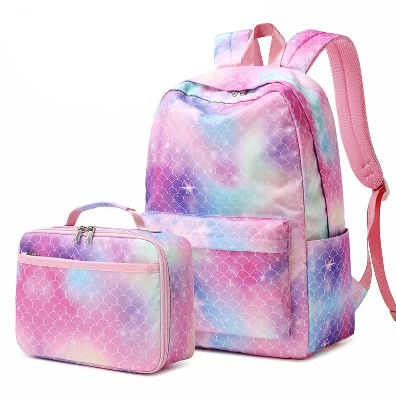Large-Capacity School Backpack With Lunch Box for Girls Kids Travel Bag