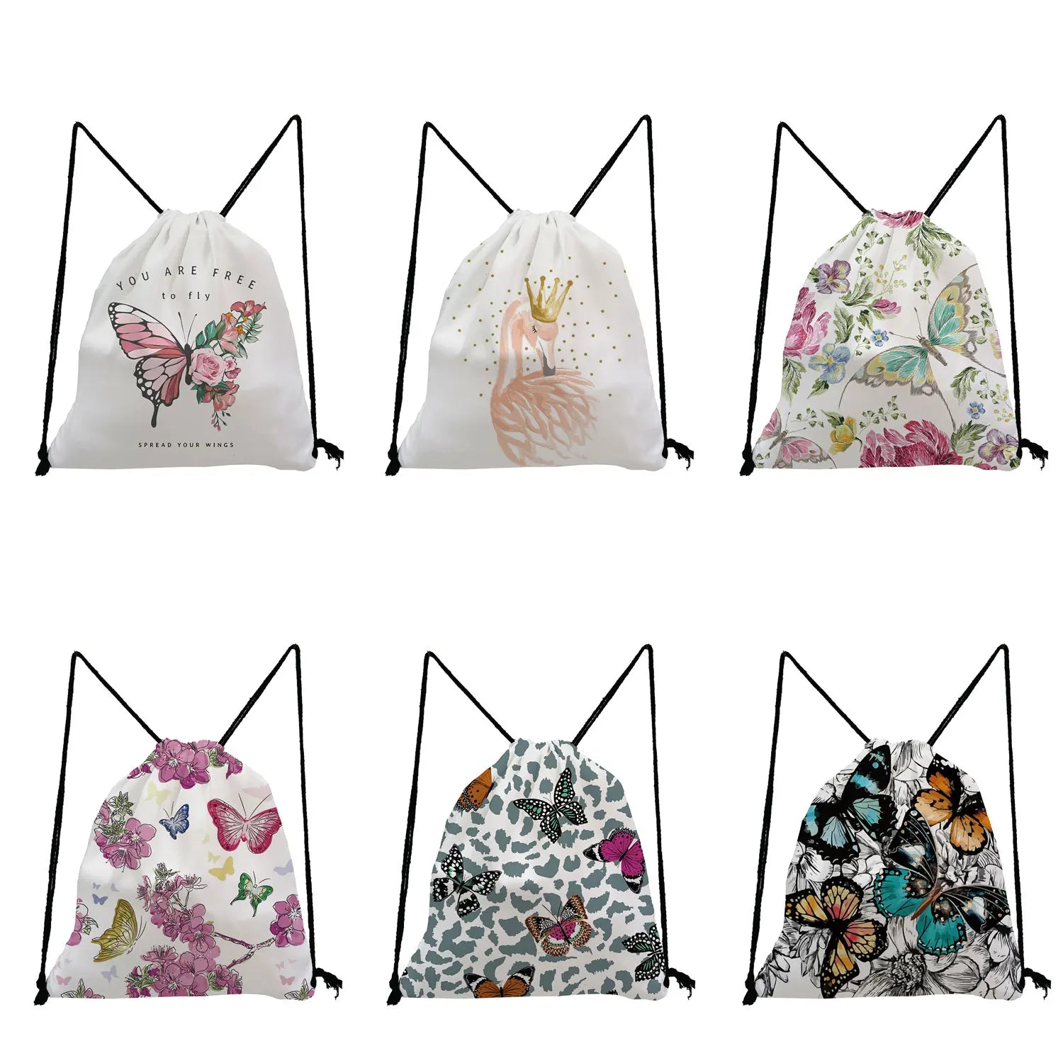 Large Capacity Shoe Bag to School Butterfly Floral Printed Backpack