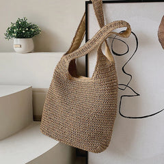 Large Capacity Shopper Tote Rattan Handbags Lady Summer Beach Shoulder Bags