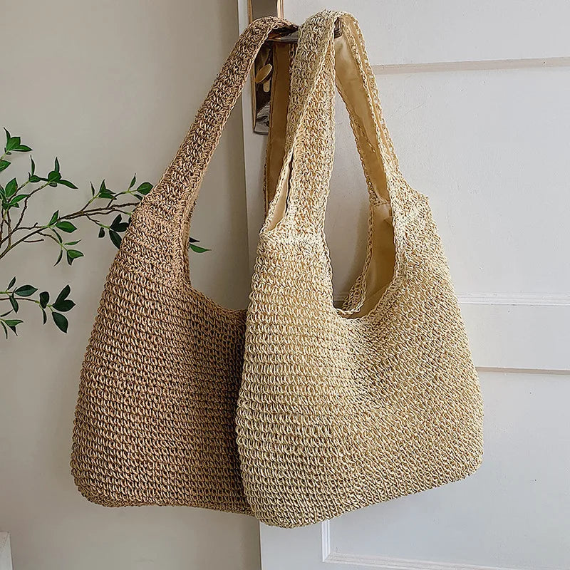 Large Capacity Shopper Tote Rattan Handbags Lady Summer Beach Shoulder Bags