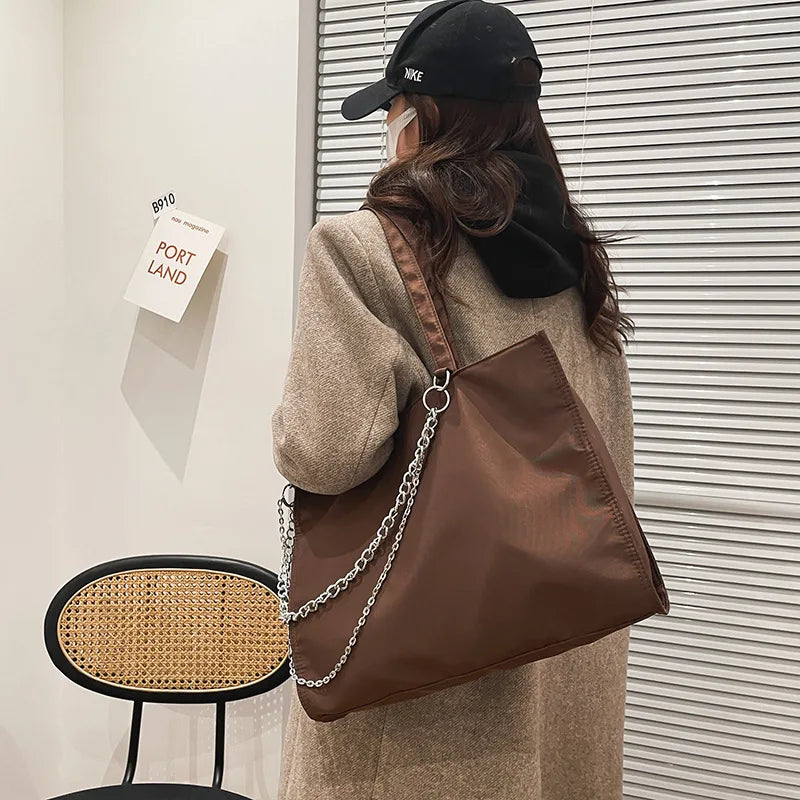 Large Capacity Women's Shopper Bag with Chain, Waterproof Travel Handbags
