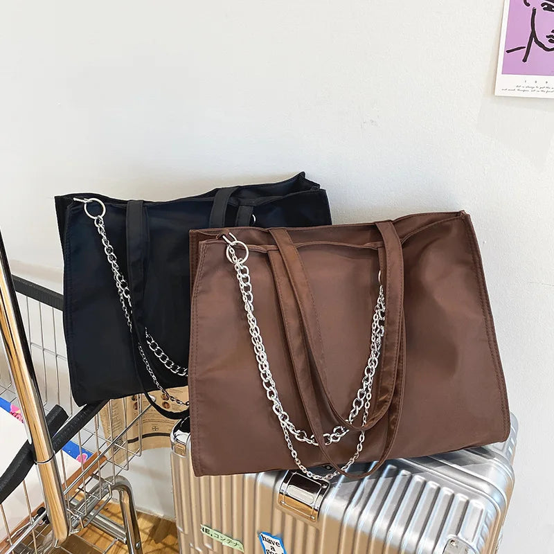 Large Capacity Women's Shopper Bag with Chain, Waterproof Travel Handbags