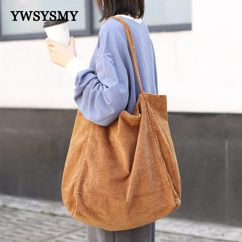 Large Capacity Corduroy Tote Bag for Women Soft Handbag