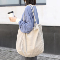 Large Capacity Corduroy Tote Bag for Women Soft Handbag