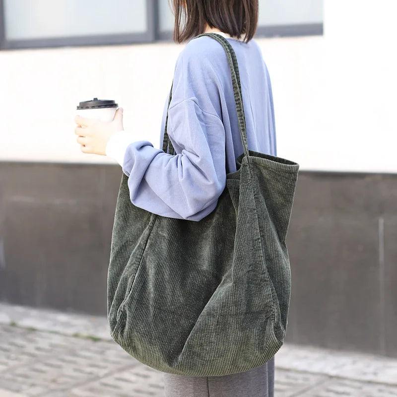 Large Capacity Corduroy Tote Bag for Women Soft Handbag
