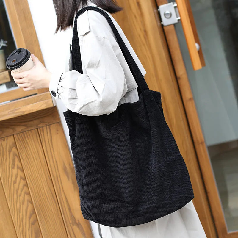 Large Canvas Handbag Shoulder Bag Corduroy Handbag Eco Tote