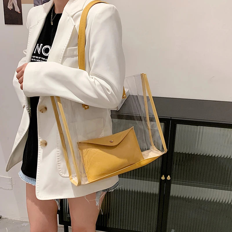 Large Capacity PVC Shoulder Bag Transparent Jelly Tote Summer Leisure