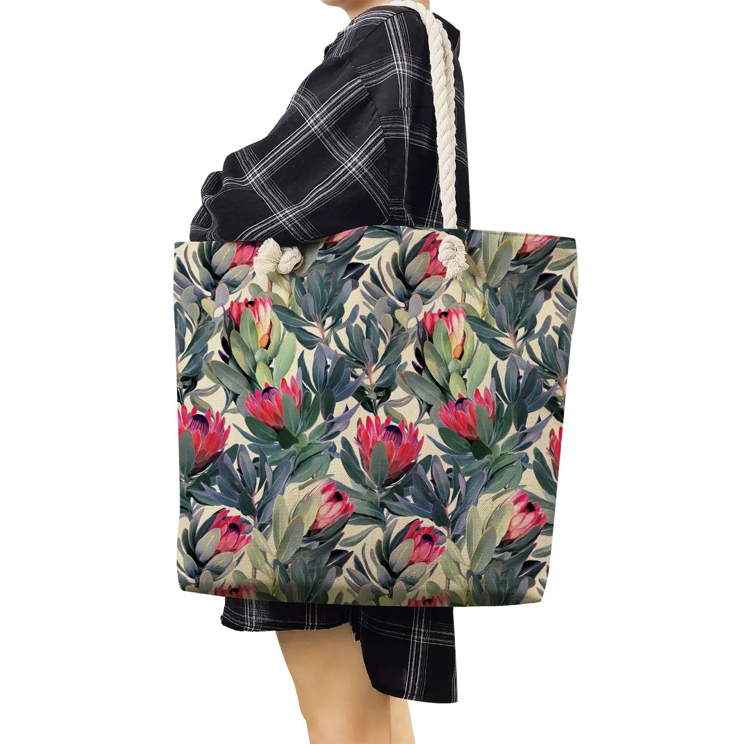 Large Capacity Shoulder Bags Flower Plant Print Women Handbag Beach Bag