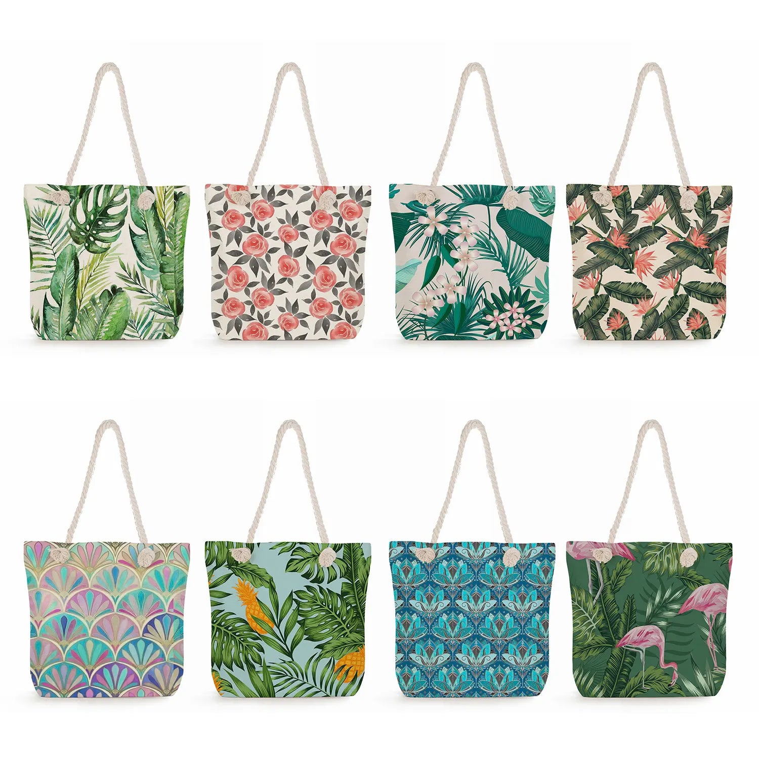 Large Capacity Shoulder Bags Flower Plant Print Women Handbag Beach Bag